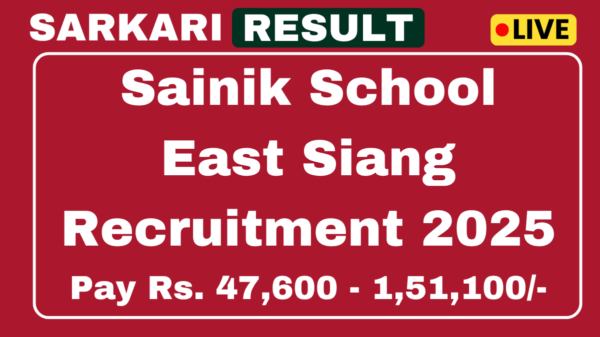 Sainik School East Siang Recruitment 2025