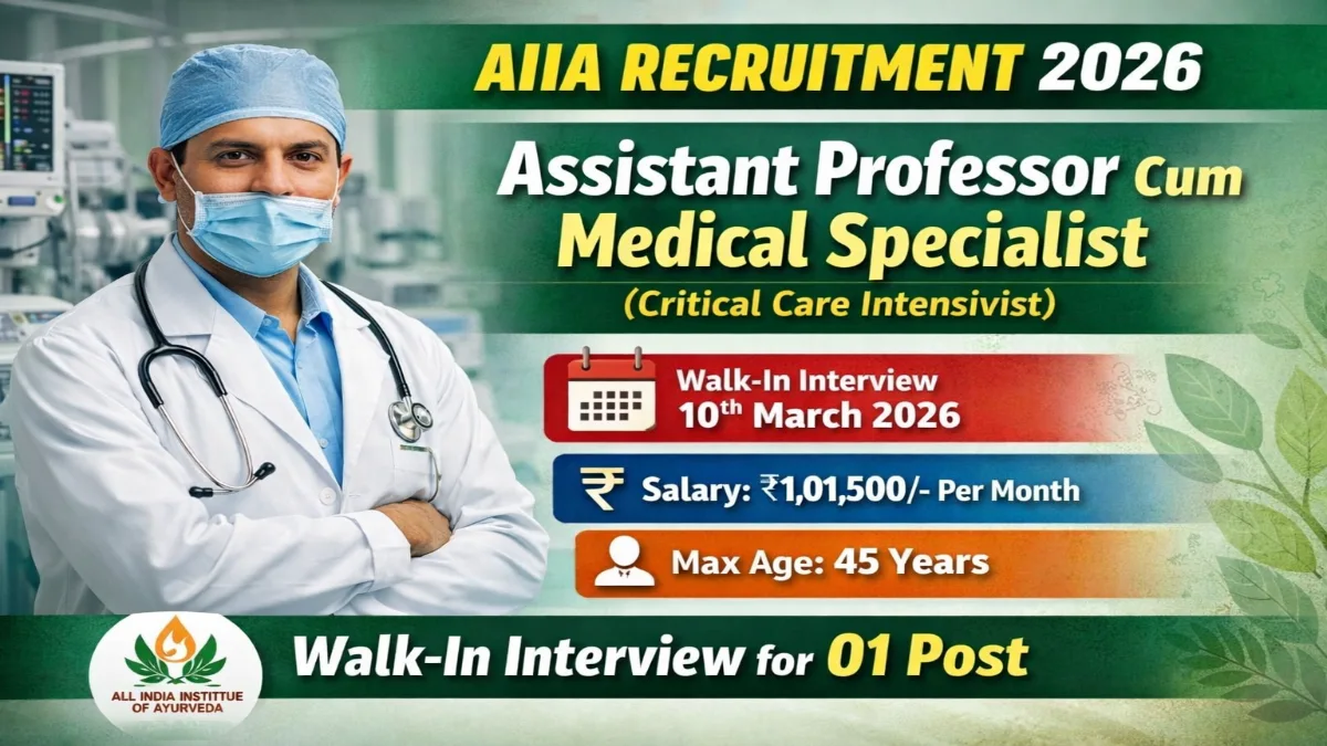 AIIA Assistant Professor cum Medical Specialist Recruitment 2026 – Walk in Job 3 AIIA Recruitment 2026
