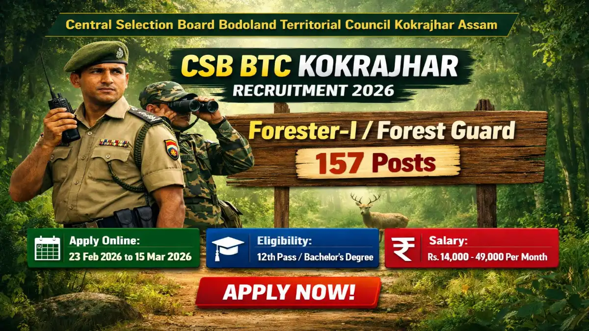 CSB BTC Kokrajhar Forester Forest Guard Recruitment 2026 – Apply Online 157 Posts 3 CSB BTC Kokrajhar Recruitment 2026