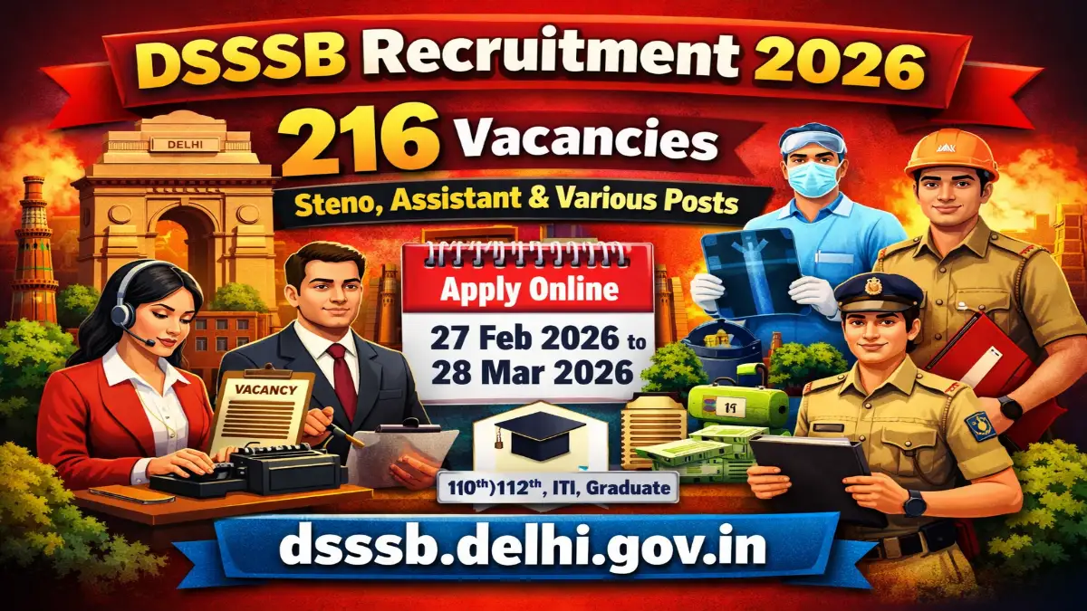 DSSSB Recruitment 2026 Out Apply Online 216 Steno, Asst, Patwari and Other Posts 3 DSSSB Steno, Asst Online Form
