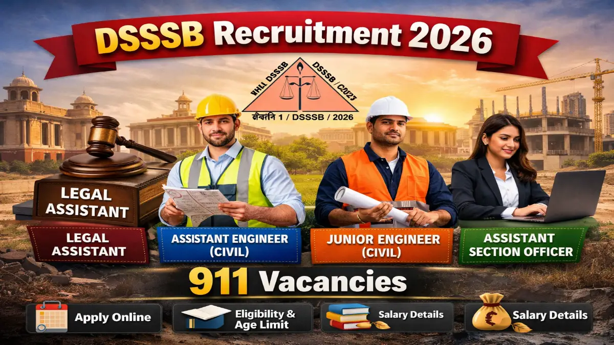 DSSSB Recruitment 2026 Out – Apply Online 911 Junior Engineer, Legal Assistant and More Posts 3 DSSSB Various Posts Online Form 2026