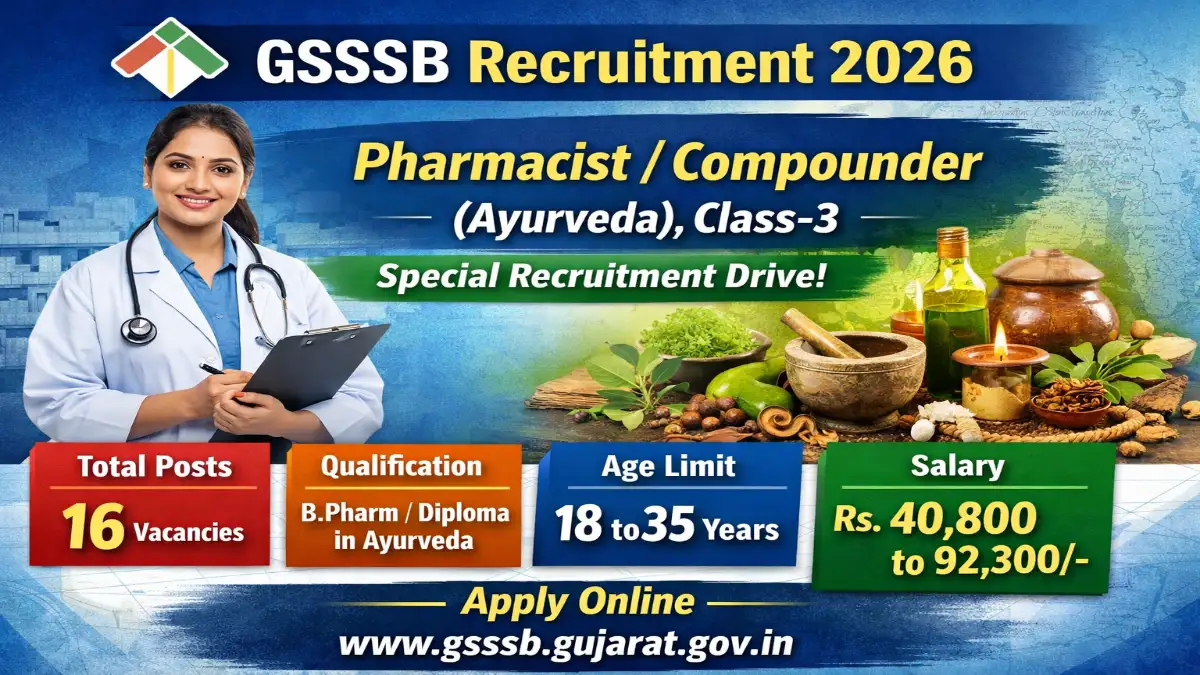 GSSSB Pharmacist/Compounder, Class-3 Recruitment 2026 – Apply Online 16 Posts 3 GSSSB Pharmacist Recruitment 2026