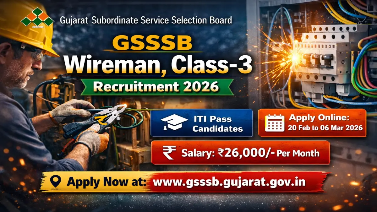 GSSSB Recruitment 2026 – Apply Online for Wireman (Class-3) Posts 3 GSSSB Recruitment 2026