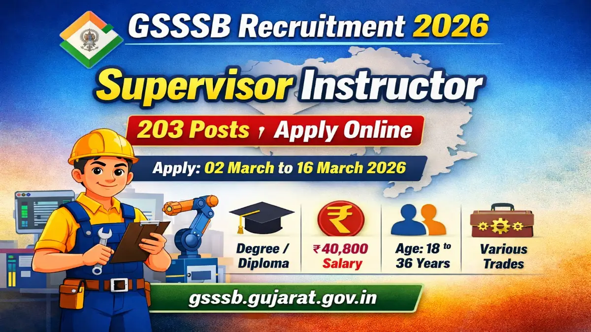 GSSSB Supervisor Instructor Recruitment 2026 – Apply Online 203 Posts 3 GSSSB Supervisor Instructor Recruitment 2026