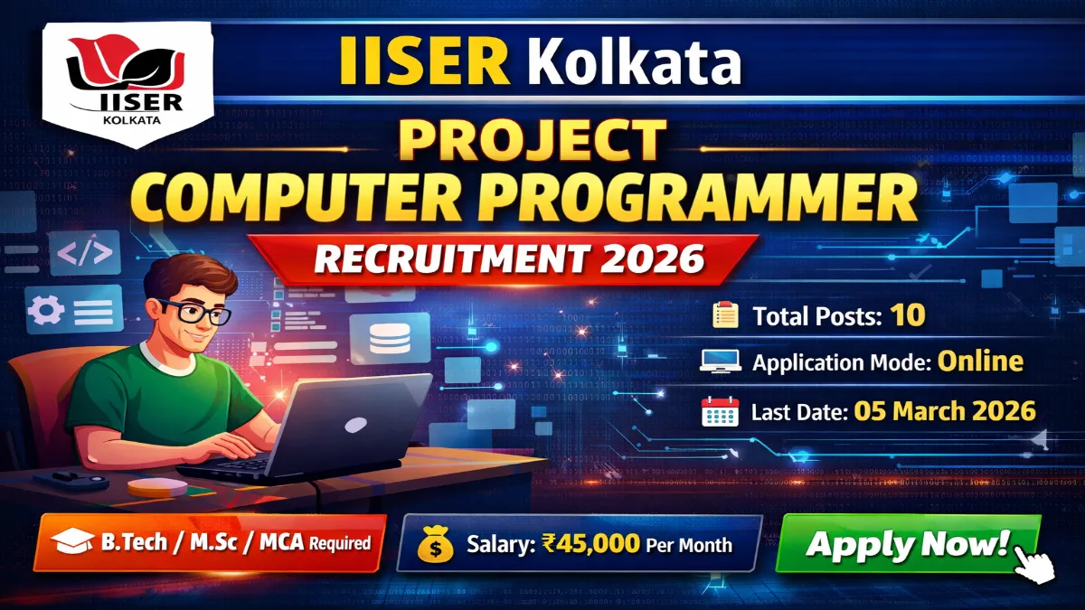 IISER Kolkata Project Computer Programmer Recruitment 2026 – Apply Online 02 Posts 3 IISER Kolkata Project Computer Programmer Recruitment 2026
