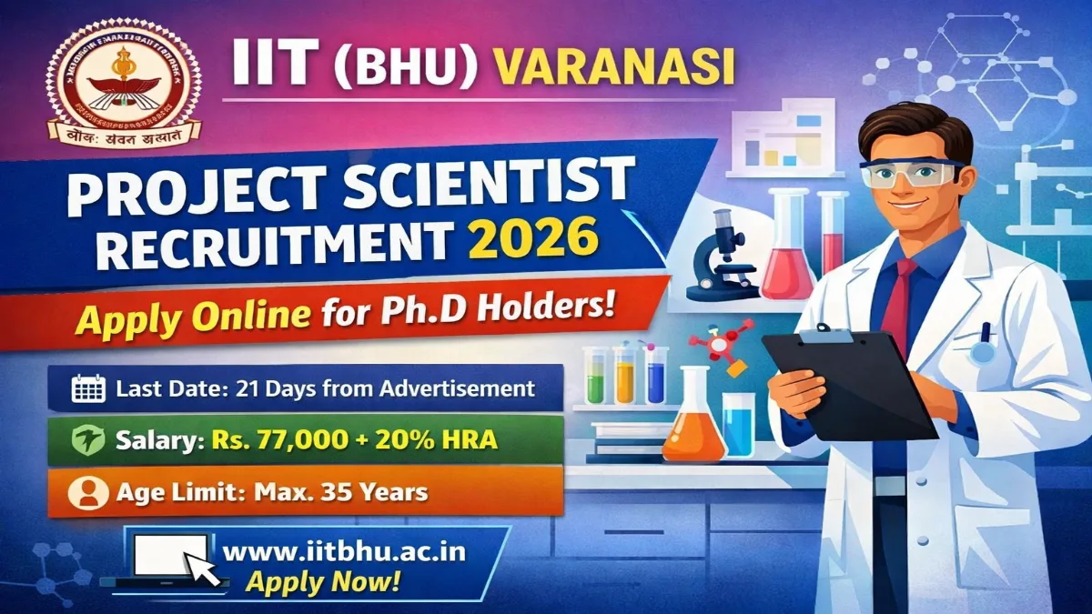 IIT (BHU) Project Scientist (PS) Recruitment 2026 – Apply Online 01 Post 1 IIT (BHU) Project Scientist (PS) Recruitment 2026