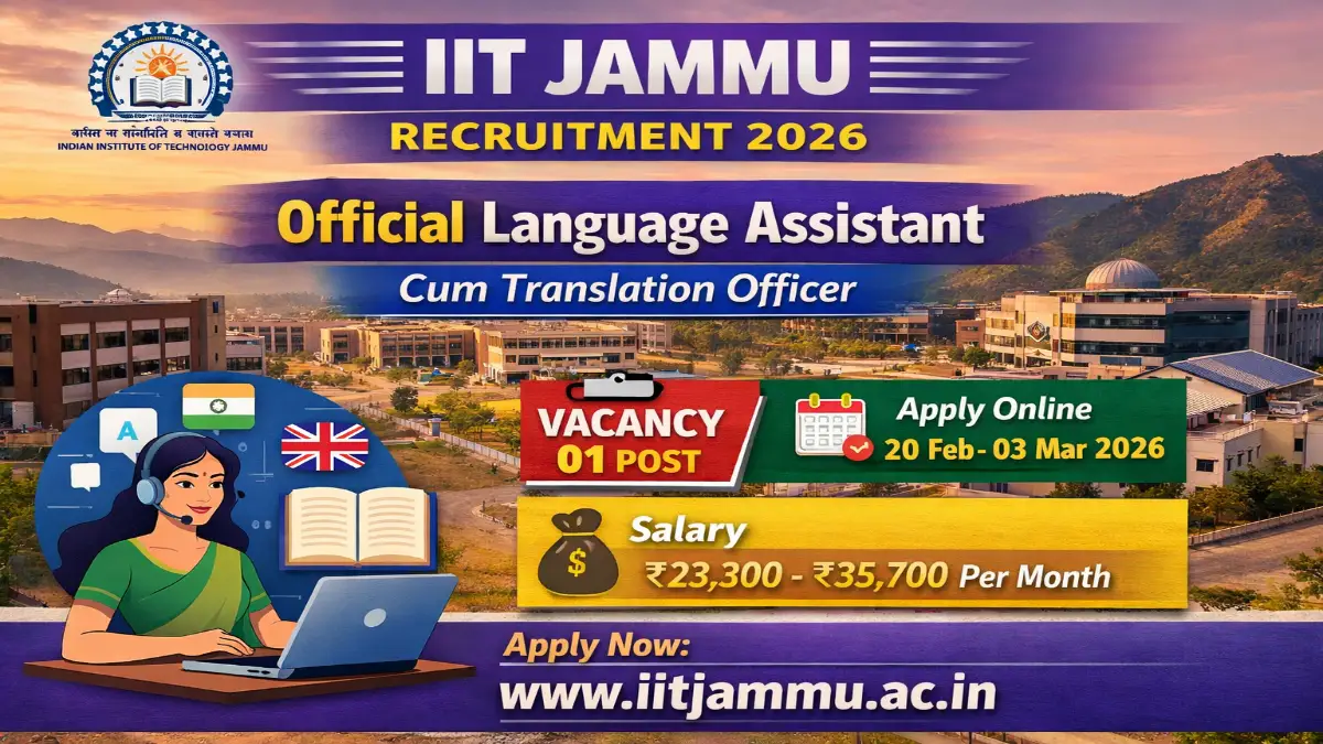 IIT Jammu Official Language Assistant cum Translation Office Recruitment 2026 – Online Form 3 IIT Jammu Jobs