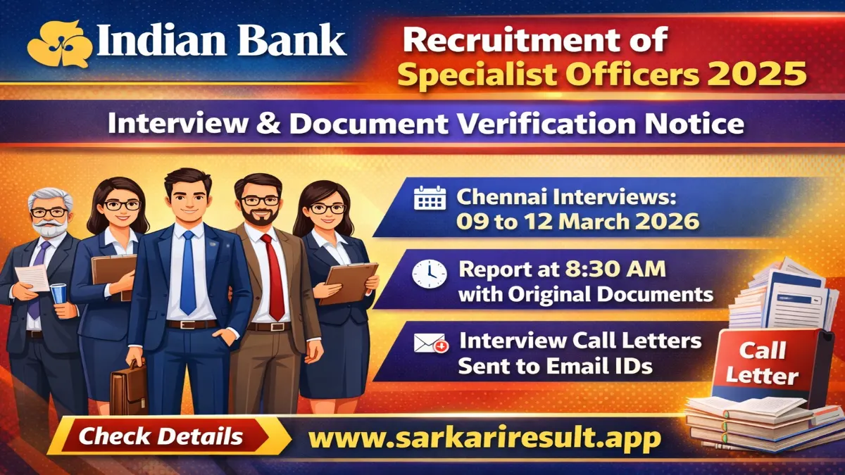 Indian Bank Specialist Officer Interview Schedule 2026