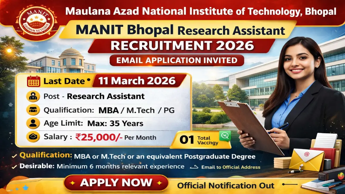 MANIT Bhopal Research Assistant Recruitment 2026 – Online Form 3 MANIT Bhopal Research Assistant Recruitment 2026