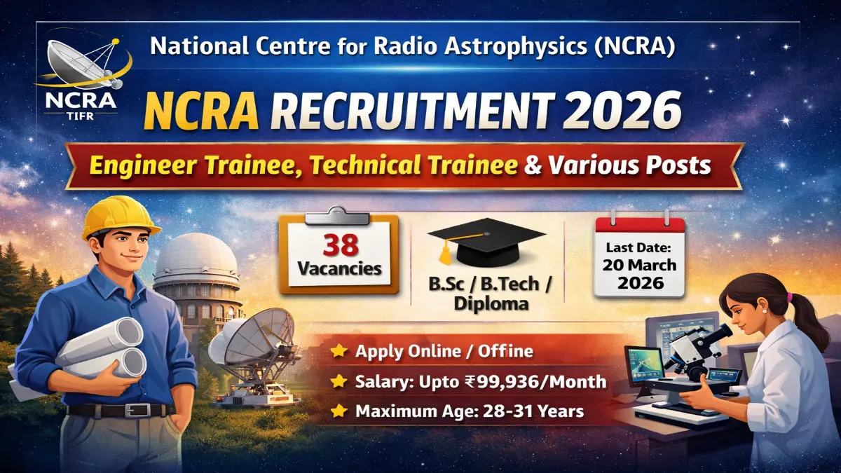 NCRA Recruitment 2026 – Apply Online Engineer Trainee, Clerk, Scientific Assistant Posts 1 NCRA Jobs