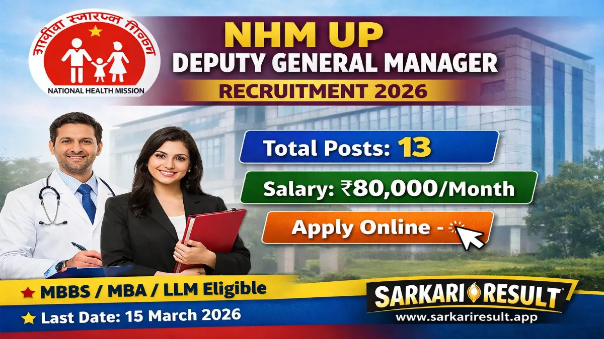 NHM UP Deputy General Manager Recruitment 2026 – Apply Online13 Posts 3 NHM UP Deputy General Manager Recruitment 2026