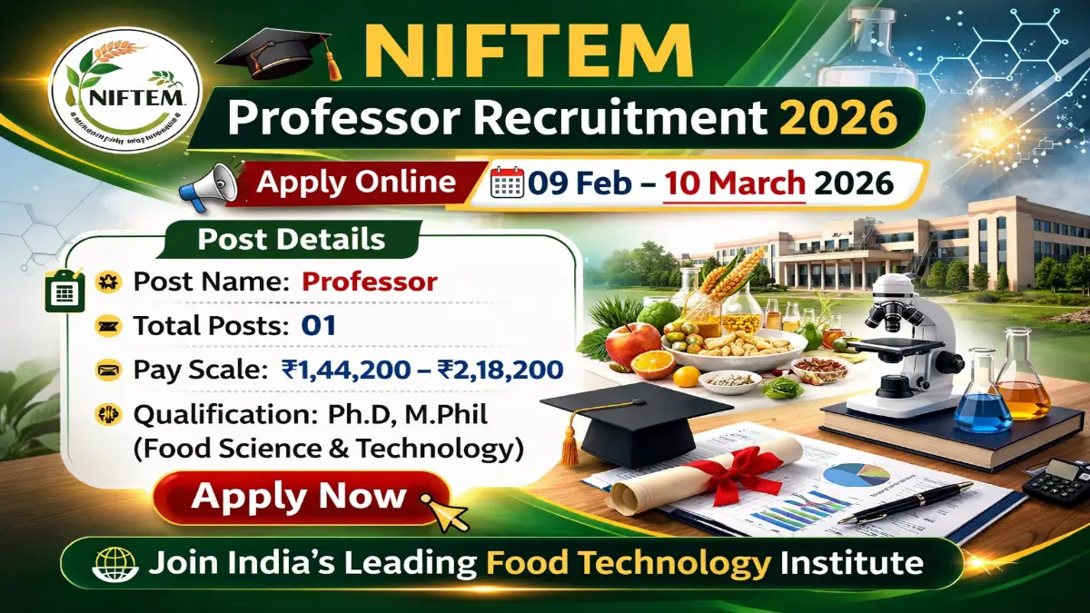 NIFTEM Professor Recruitment 2026 – Apply Online 01 Post 1 NIFTEM Professor Recruitment 2026