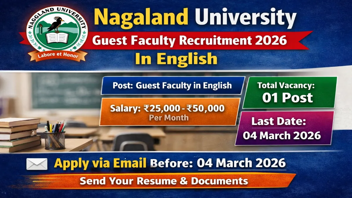 Nagaland University Guest Faculty in English Recruitment 2026 – Online Form 3 Nagaland University Guest Faculty Jobs