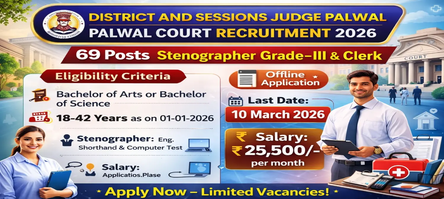 Palwal Court Recruitment 2026 – Apply 69 Steno Grade III, Clerk Posts 3 Palwal Court Recruitment 2026