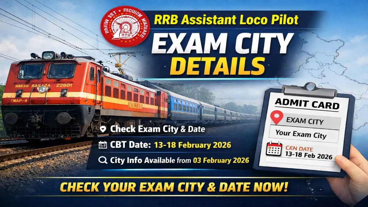 RRB Assistant Loco Pilot ALP CEN 01/2025 Exam City Details 2026 Out for 9970 Post 3 RRB Assistant Loco Pilot ALP Exam City Details