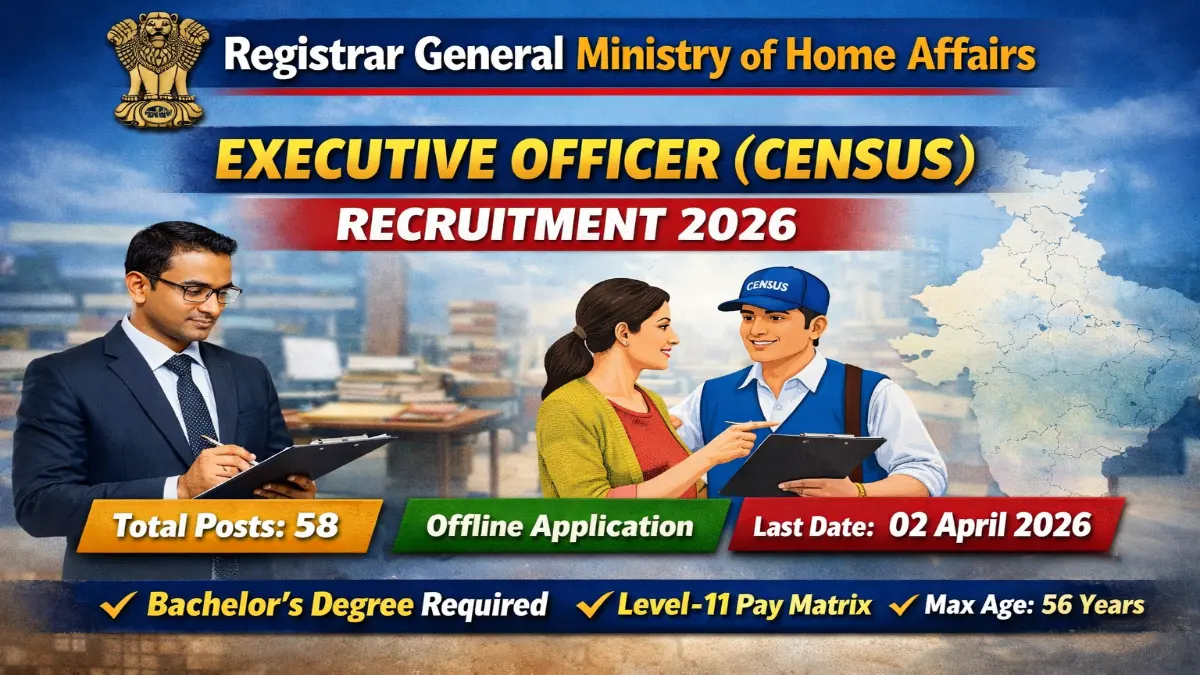 Registrar General Ministry of Home Affairs Executive Officer (Census) Recruitment 2026 Out For 58 Posts 3 Registrar General Ministry of Home Affairs Jobs