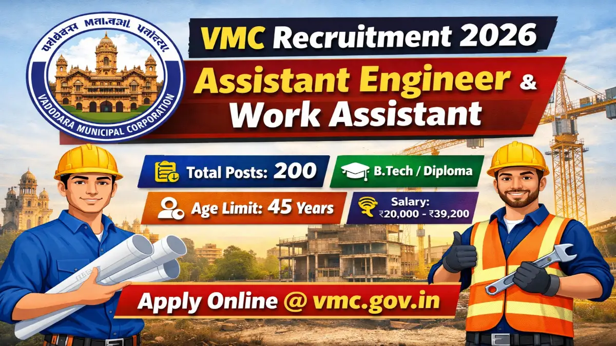 VMC Recruitment 2026 Out – Apply Online 200 Asst Engineer, Work Assistant Posts 3 VMC Assistant Engineer & Work Assistant Jobs 2026
