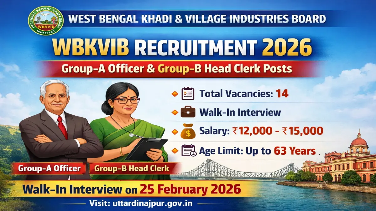 West Bengal KVIB Recruitment 2026 – Walk in 14 Group A & B Posts 3 WBKVIB Recruitment 2026