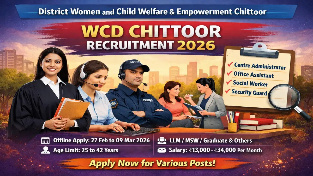 WCD Chittoor Recruitment 2026 – Apply 14 Centre Administrator, Office Assistant and More Posts 3 WCD Chittoor Recruitment