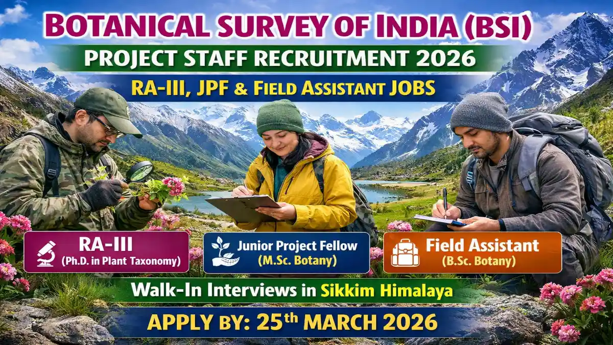 Botanical Survey of India Recruitment 2026 – RA-III, JPF & Field Assistant Posts 3 BSI Recruitment 2026