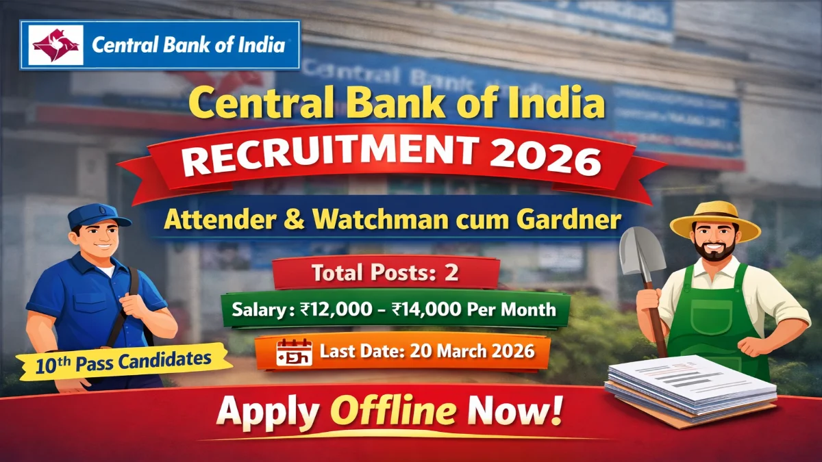 Central Bank of India Recruitment 2026 – Apply Attender and Watchman cum Gardner 02 Posts 3 CBI Attender & Watchman cum Gardner Offline Form