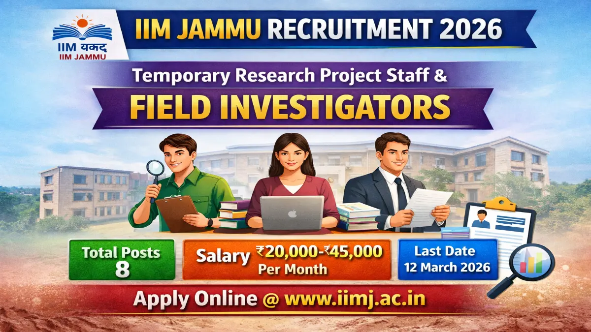 IIM Jammu Recruitment 2026 – Apply Online Field Investigator, Project Assistant 08 Posts 3 IIM Jammu Jobs 2026