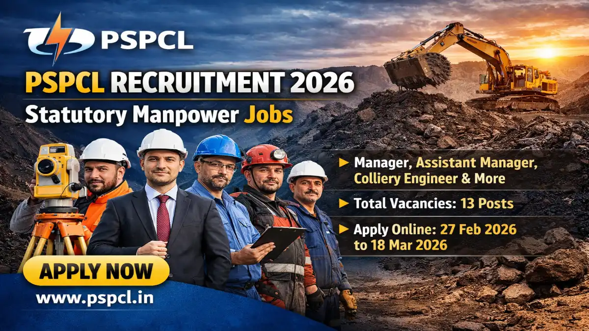 PSPCL Recruitment 2026 – Apply Online Overman, Colliery Engineer 13 Posts 3 PSPCL Manpower Jobs