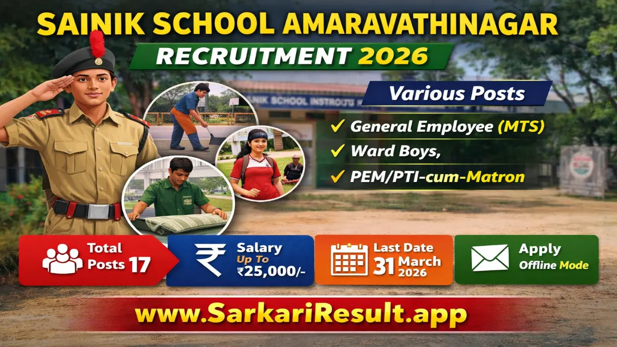 Sainik School Amaravathinagar Recruitment 2026