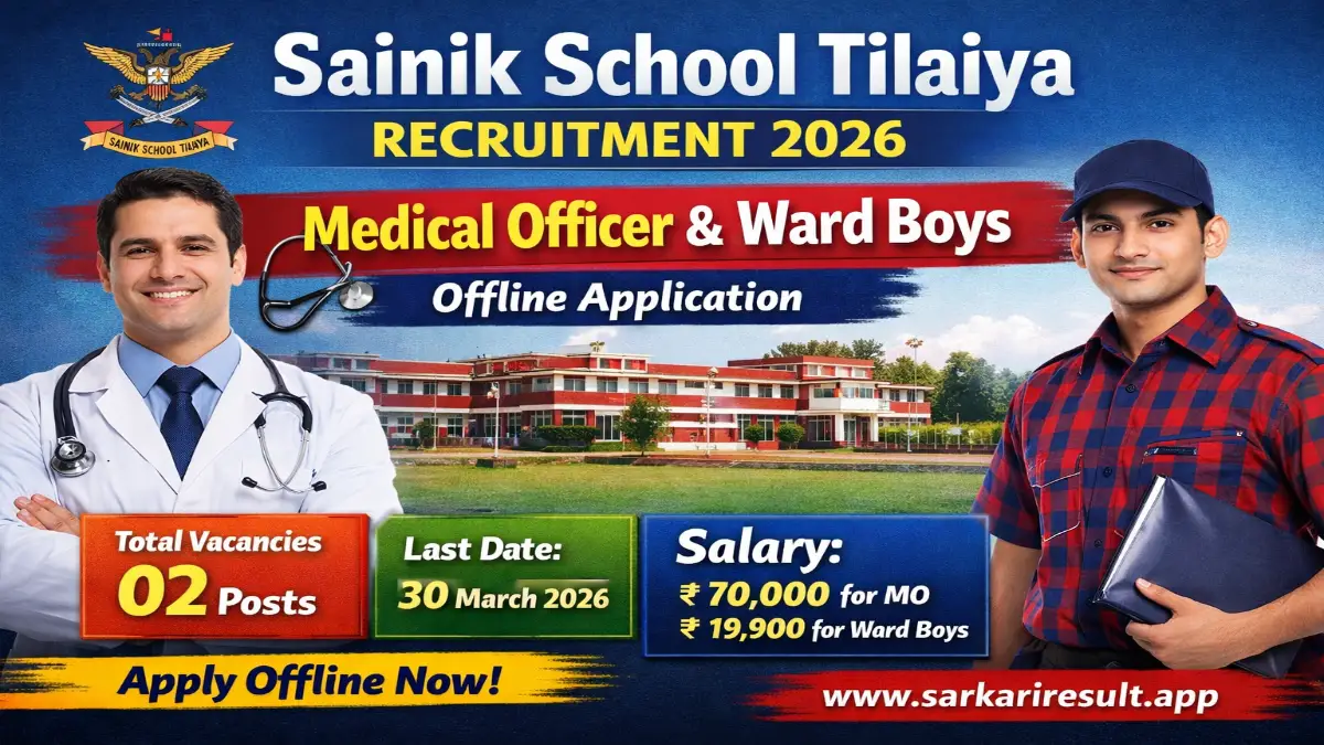 Sainik School Tilaiya Recruitment 2026 Out – Medical Officer, Ward Boys Posts 3 Sainik School Tilaiya MO, Ward Boy Jobs 2026