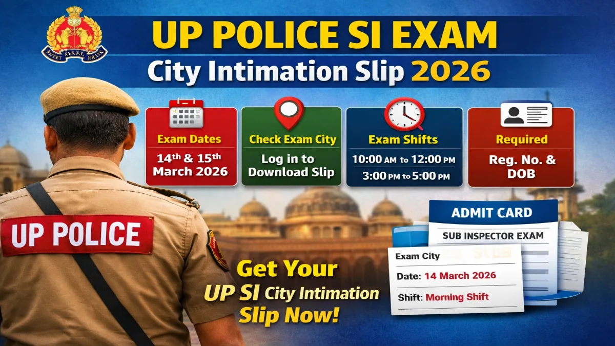 UP Police SI City Intimation Slip 2026 Check Sub-Inspector Exam City Link Here 3 UP Police SI Exam City Intimation Slip 2026